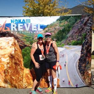 Natalie Brown and Krista Miner Sidwell at the 2014 Big Cottonwood Marathon finish line.