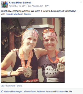 Natalie Brown and Krista Miner Sidwell after the 2014 Canyon City Marathon.