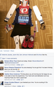 Laying out my clothes the night before the Boston Marathon.